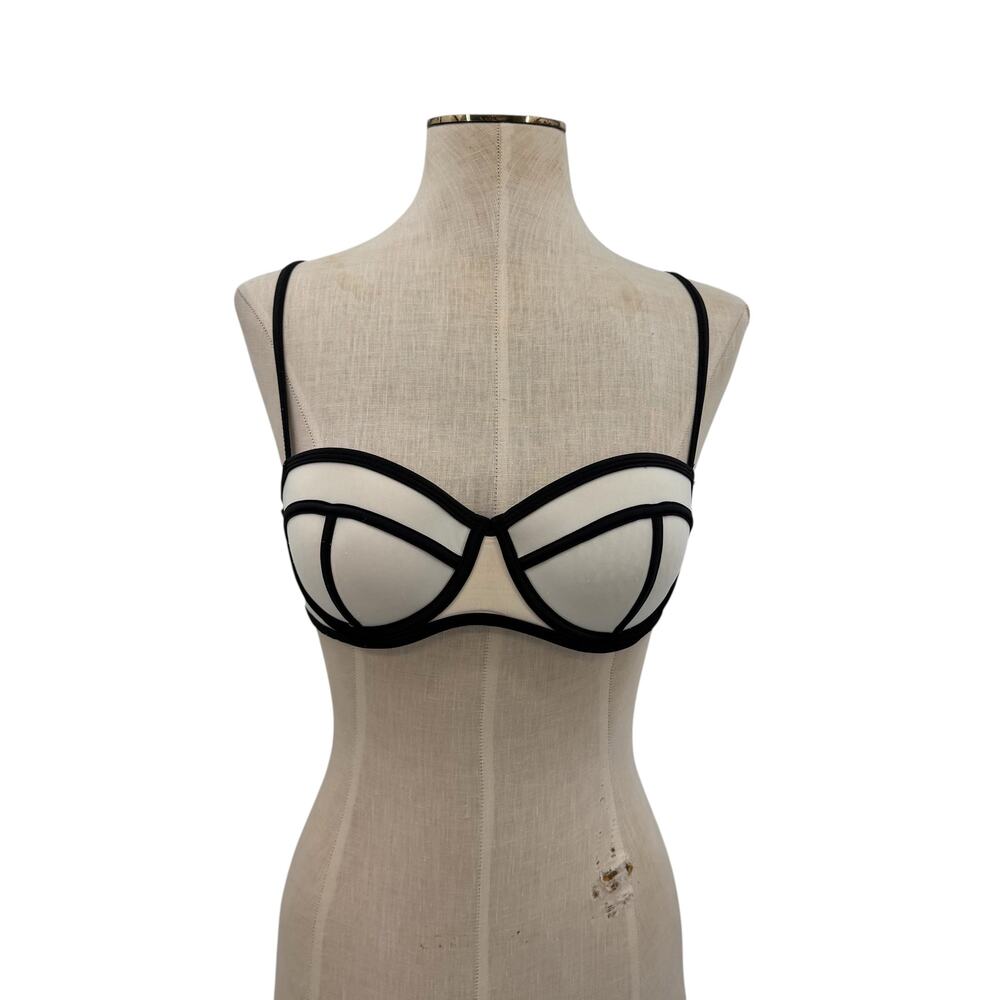 Triangl Neoprene Underwire Bikini Top White Black Contrast Trim Medium